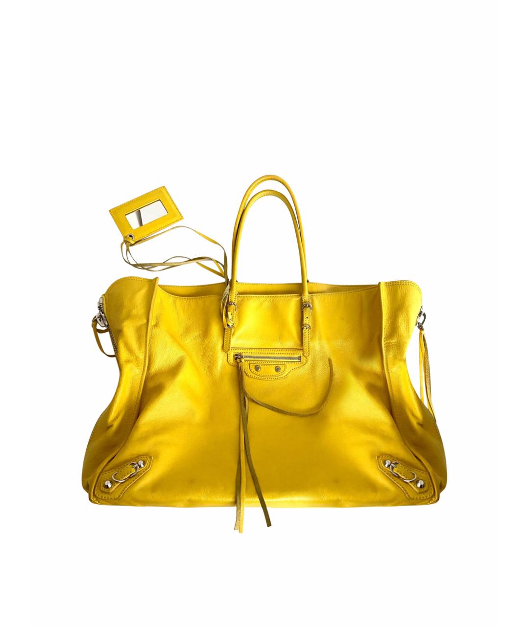 BALENCIAGA Желтая кожаная сумка тоут, фото 1