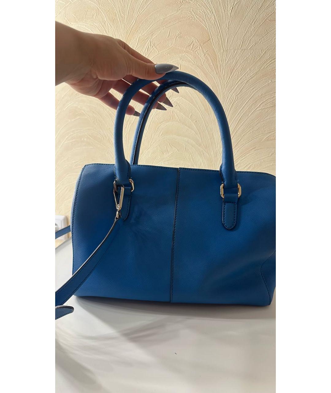 DKNY Синяя кожаная сумка с короткими ручками, фото 3