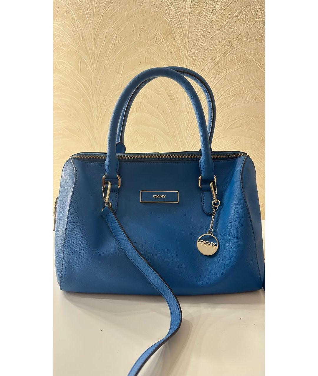 DKNY Синяя кожаная сумка с короткими ручками, фото 9