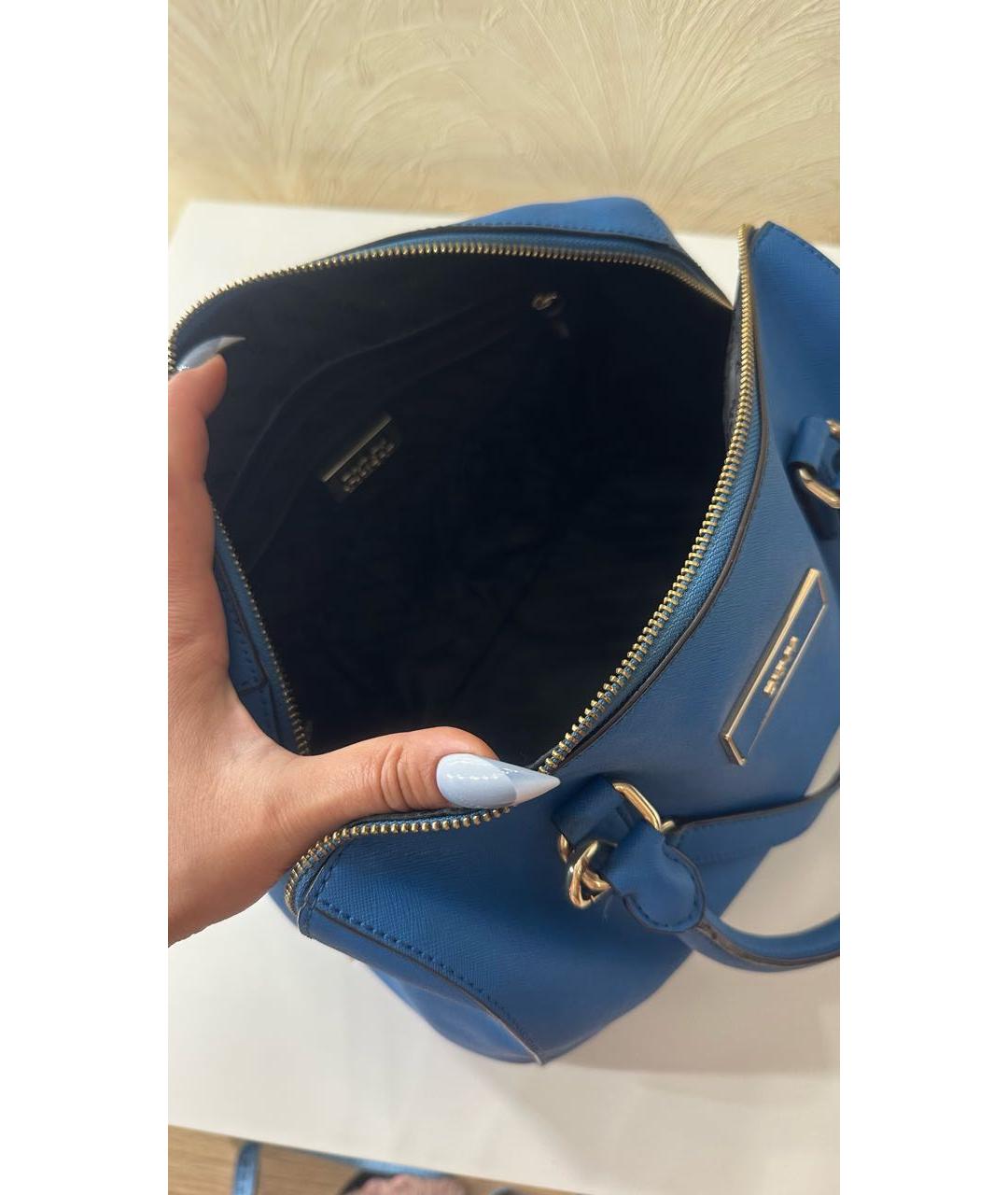 DKNY Синяя кожаная сумка с короткими ручками, фото 4