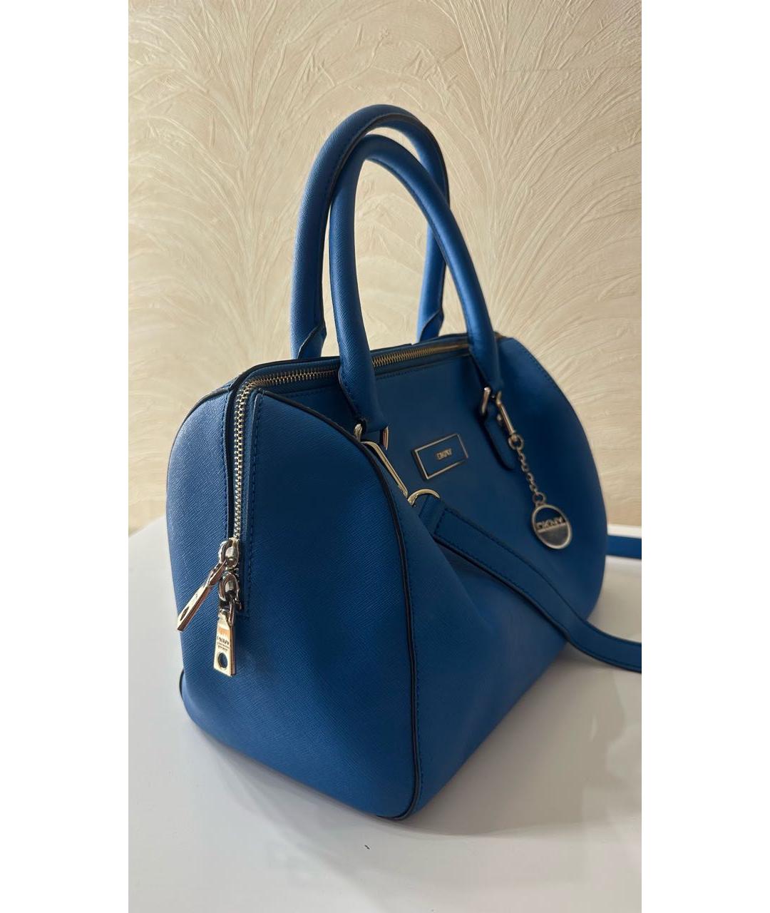 DKNY Синяя кожаная сумка с короткими ручками, фото 2