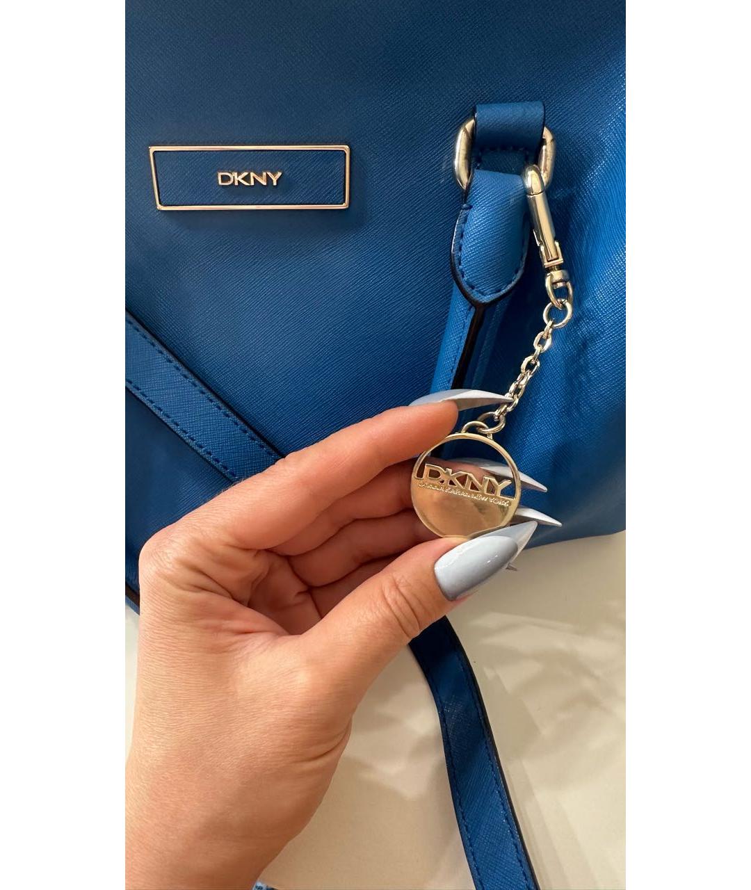 DKNY Синяя кожаная сумка с короткими ручками, фото 5