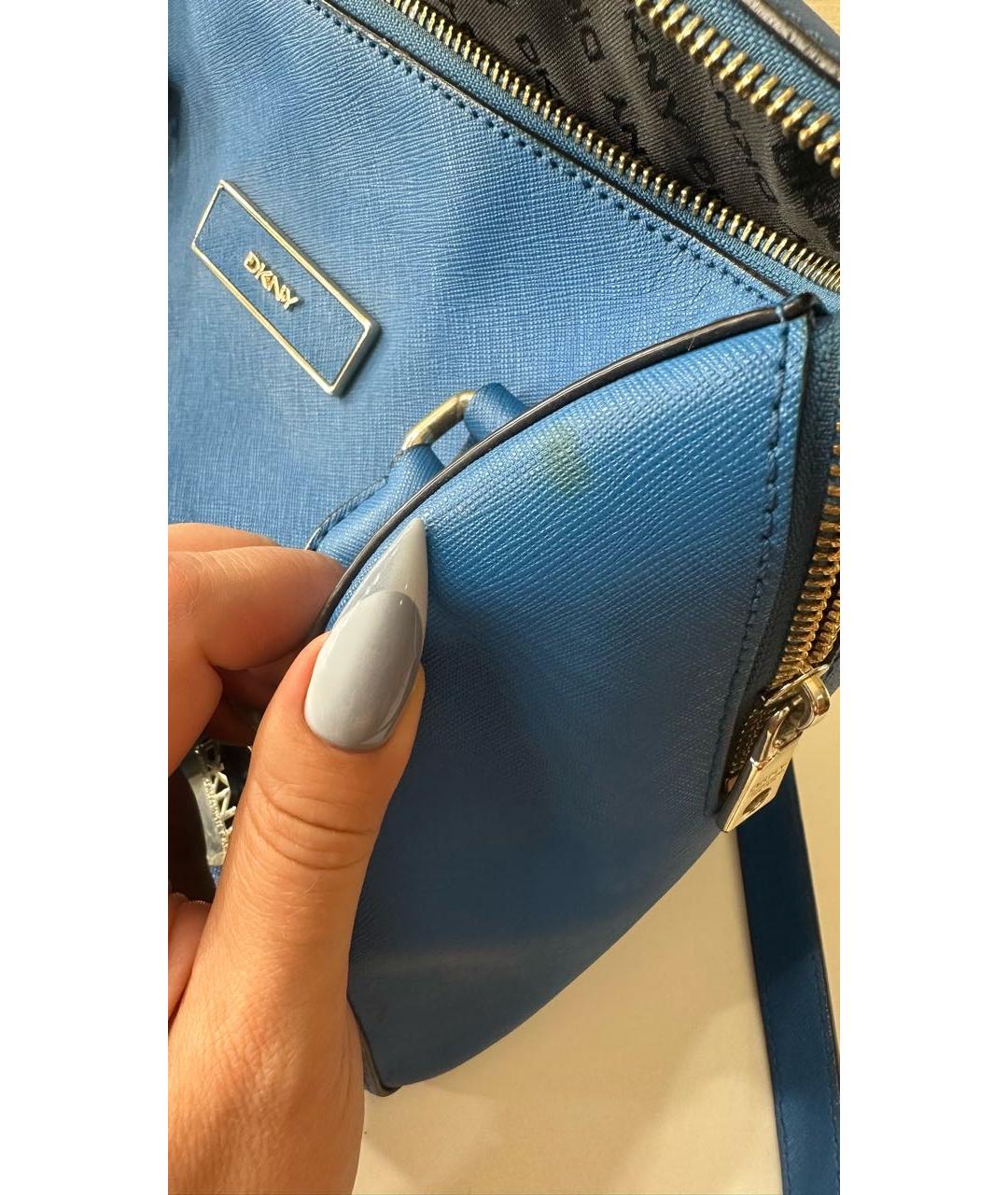 DKNY Синяя кожаная сумка с короткими ручками, фото 6