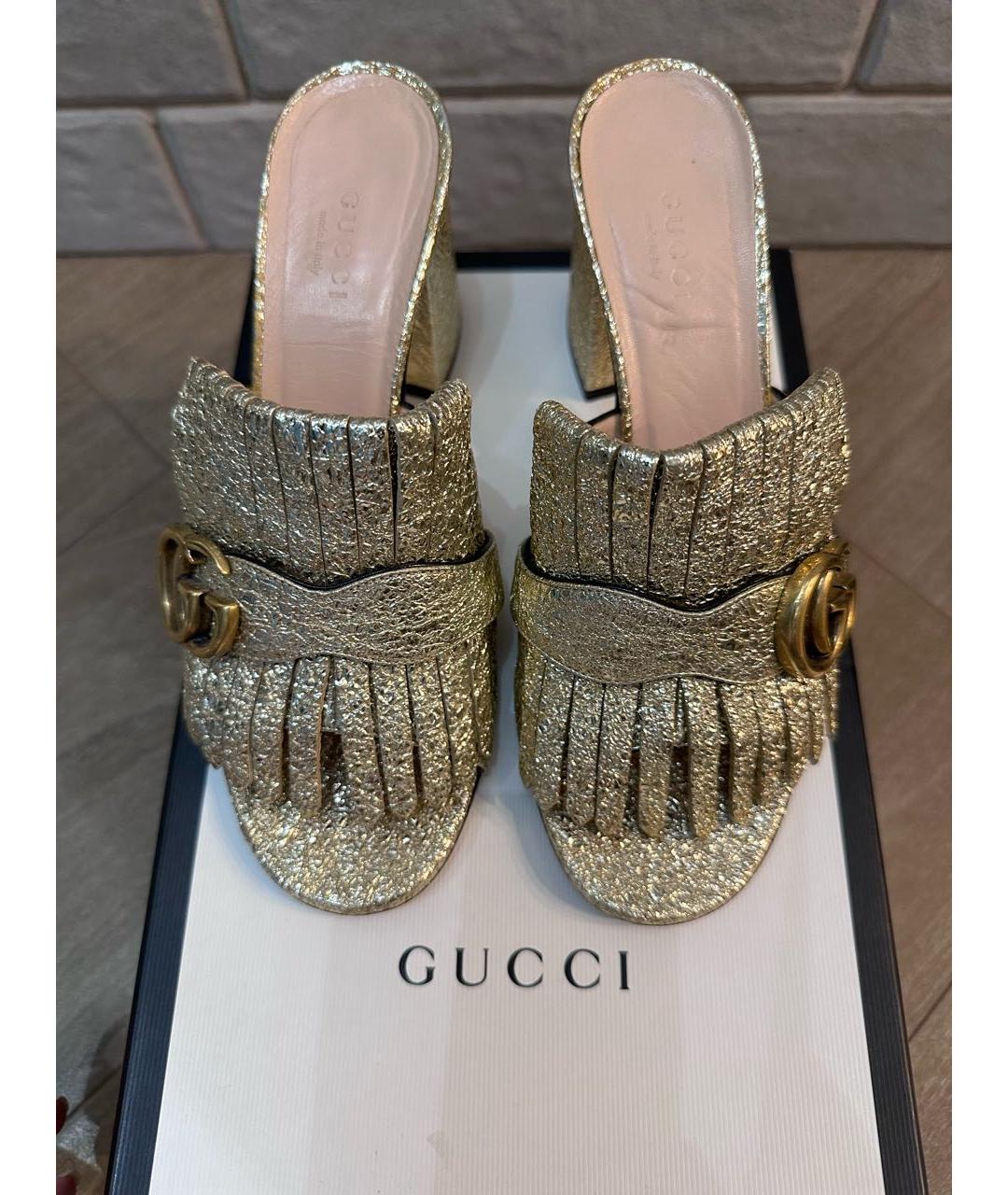 GUCCI Золотые кожаные сабо, фото 4