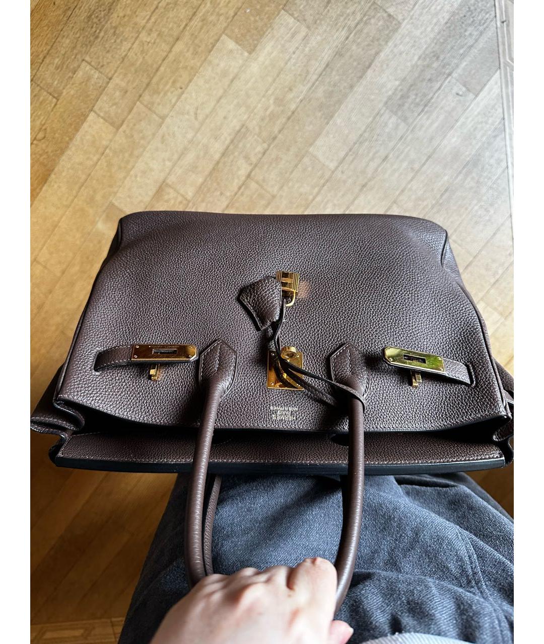HERMES PRE-OWNED Коричневая кожаная сумка с короткими ручками, фото 5