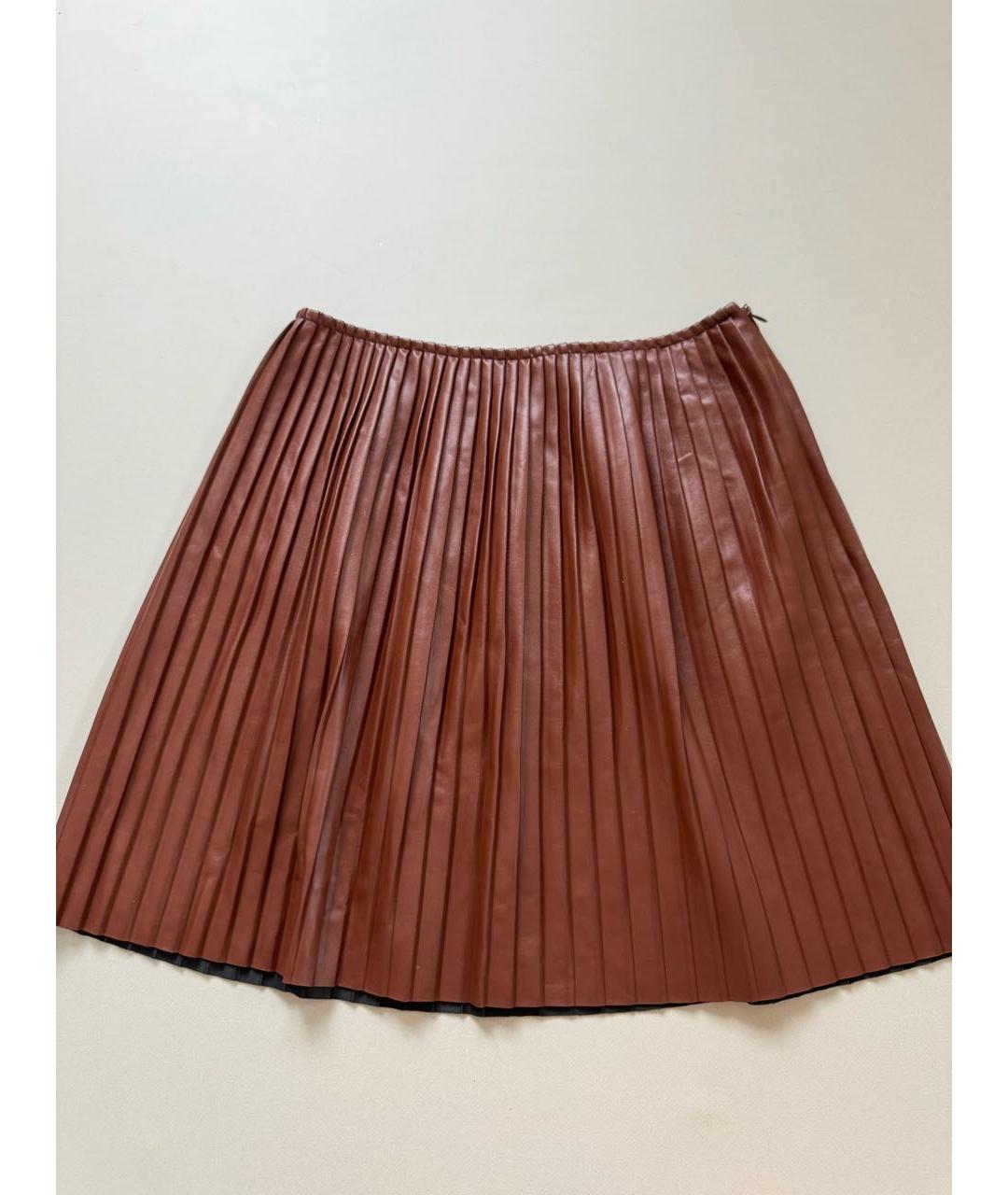 MSGM Коричневая полиуретановая юбка мини, фото 2