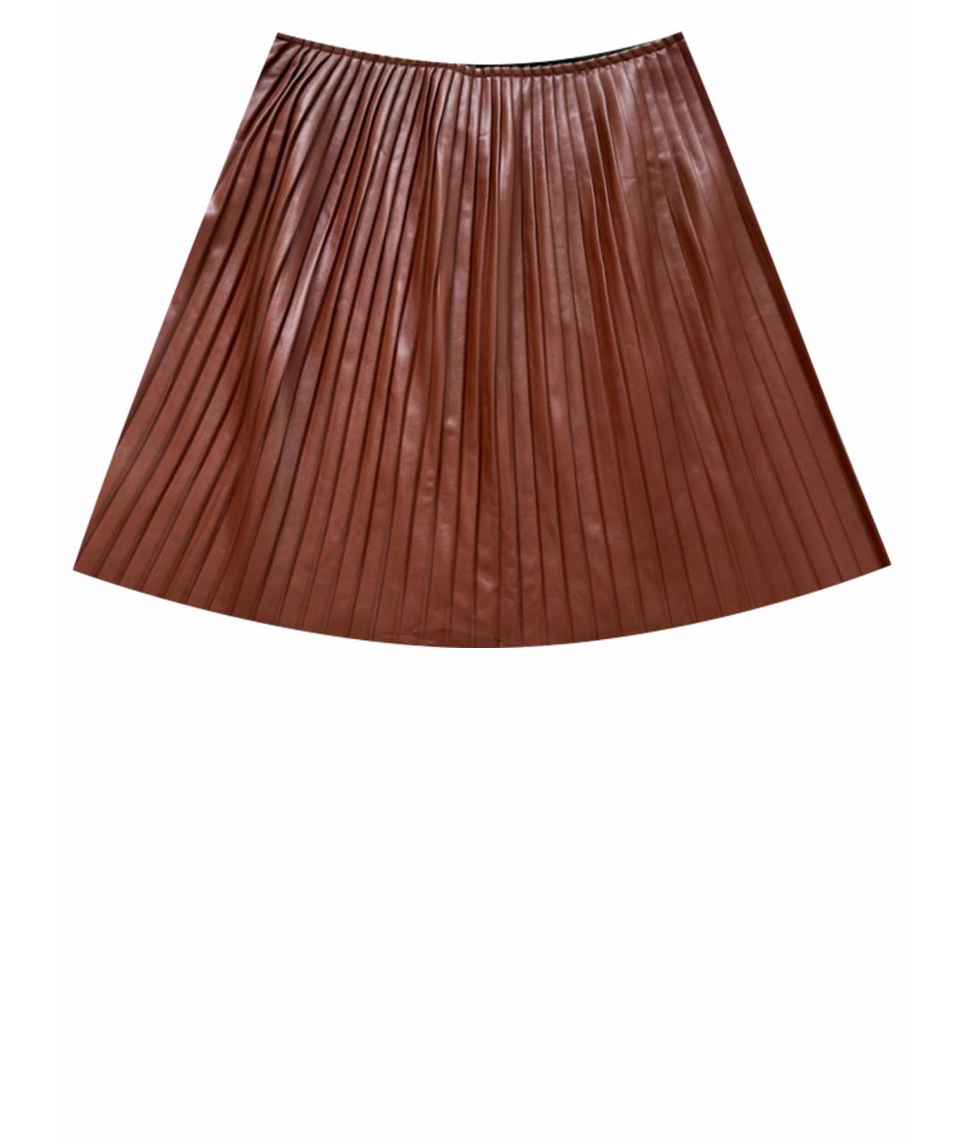MSGM Коричневая полиуретановая юбка мини, фото 1