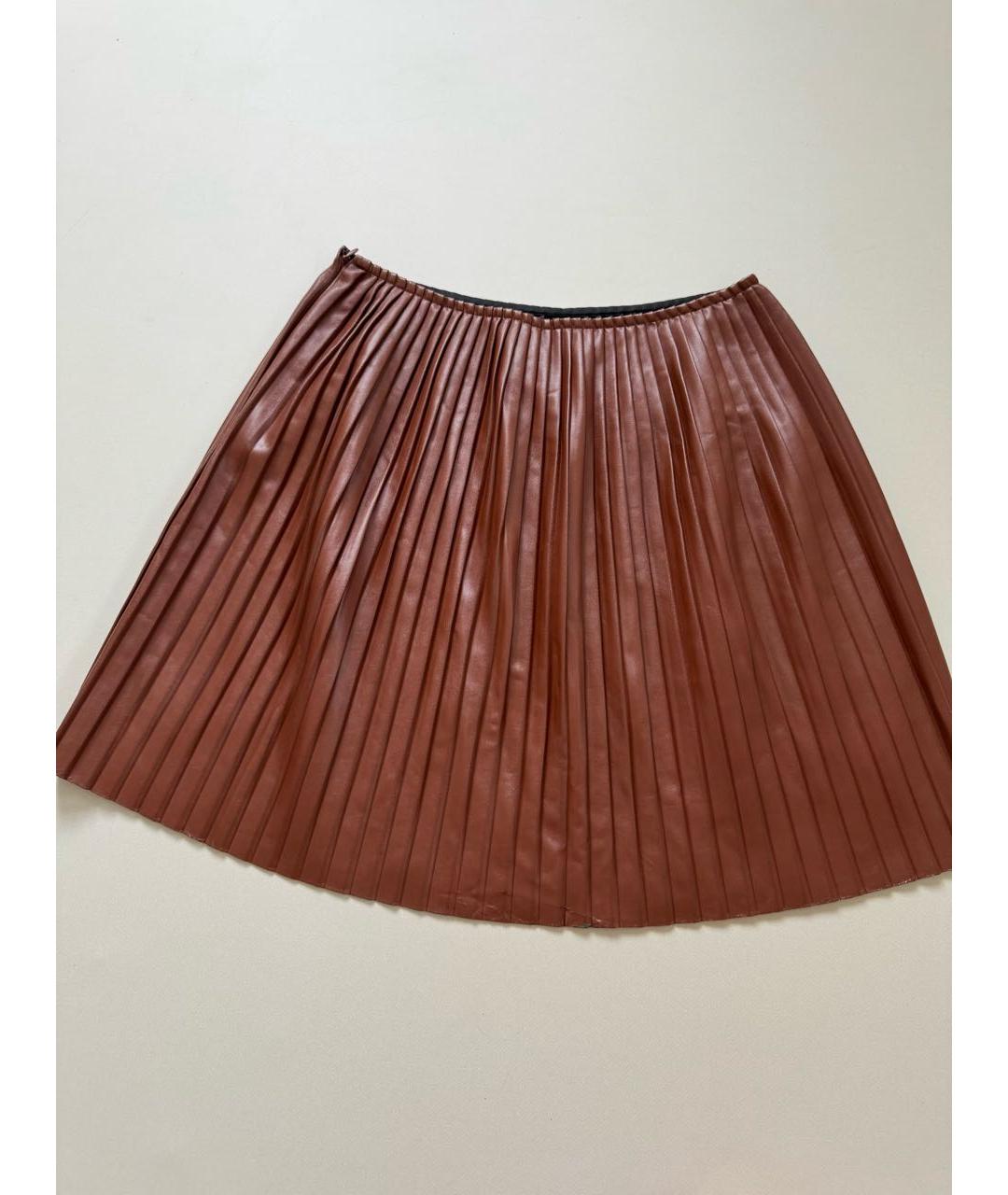 MSGM Коричневая полиуретановая юбка мини, фото 9