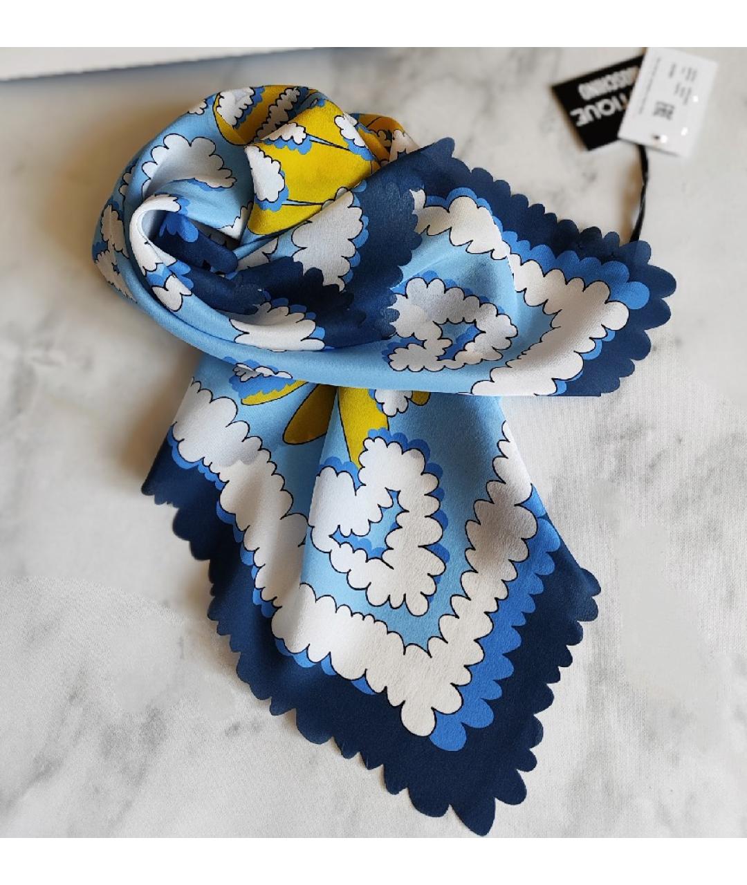 BOUTIQUE MOSCHINO Голубой шелковый платок, фото 9