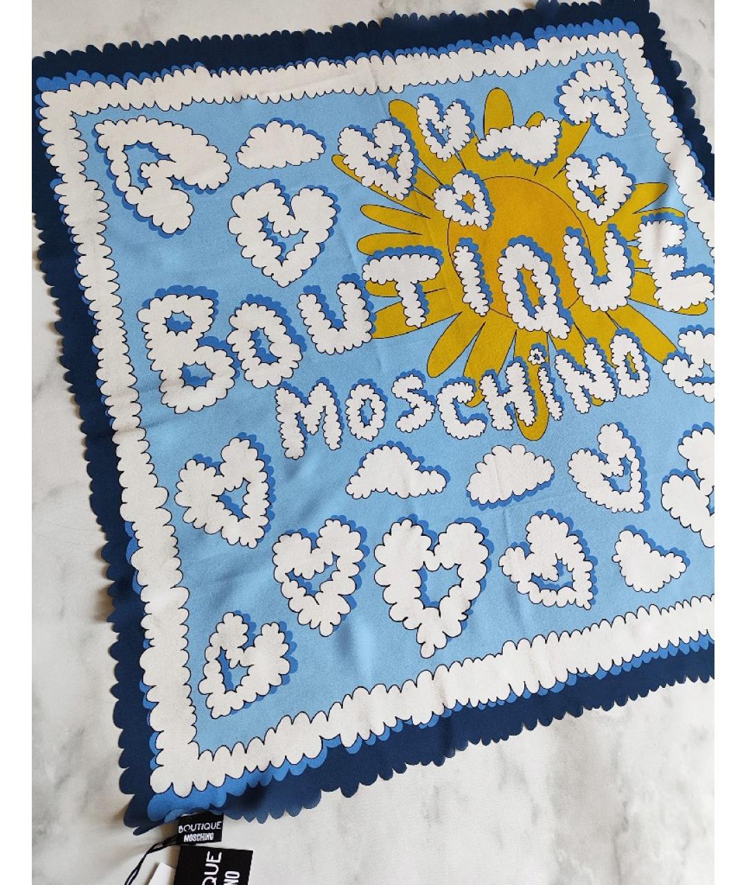 BOUTIQUE MOSCHINO Голубой шелковый платок, фото 4