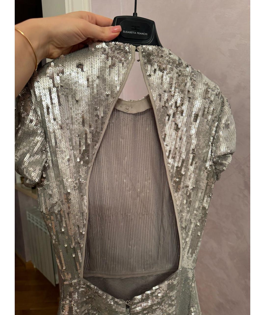 ELISABETTA FRANCHI Серебряное вечернее платье, фото 3