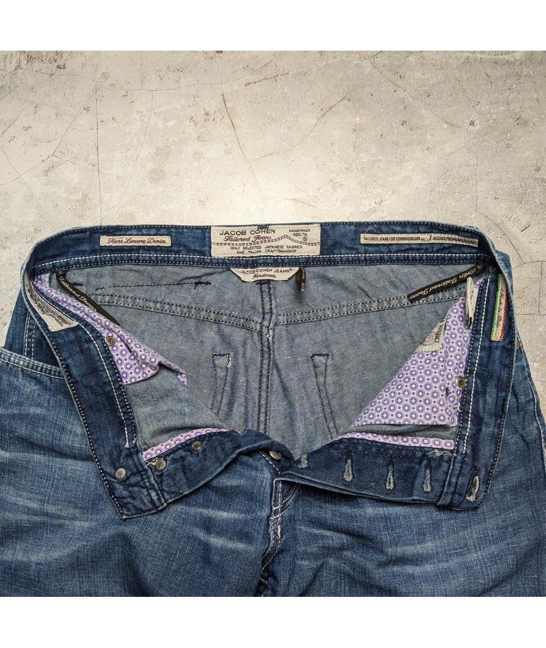 JACOB COHEN Синие хлопко-леновые прямые джинсы, фото 5