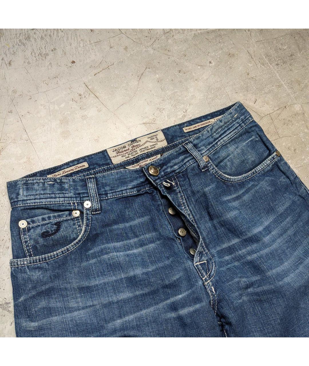 JACOB COHEN Синие хлопко-леновые прямые джинсы, фото 4