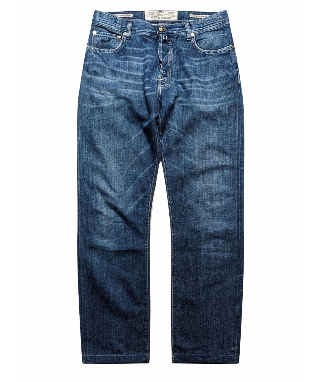 JACOB COHEN Синие хлопко-леновые прямые джинсы, фото 1