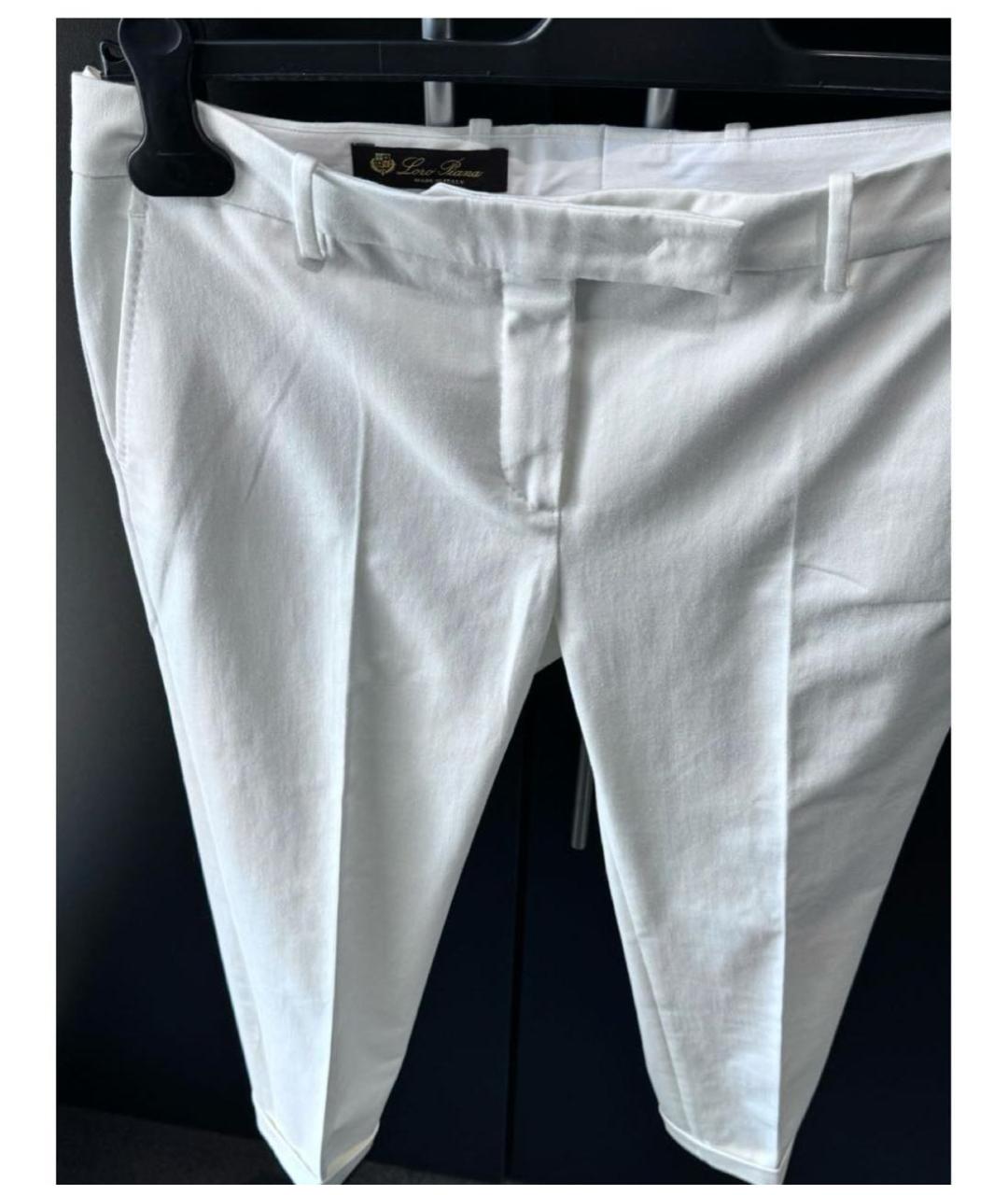 LORO PIANA Белые хлопко-эластановые прямые брюки, фото 3