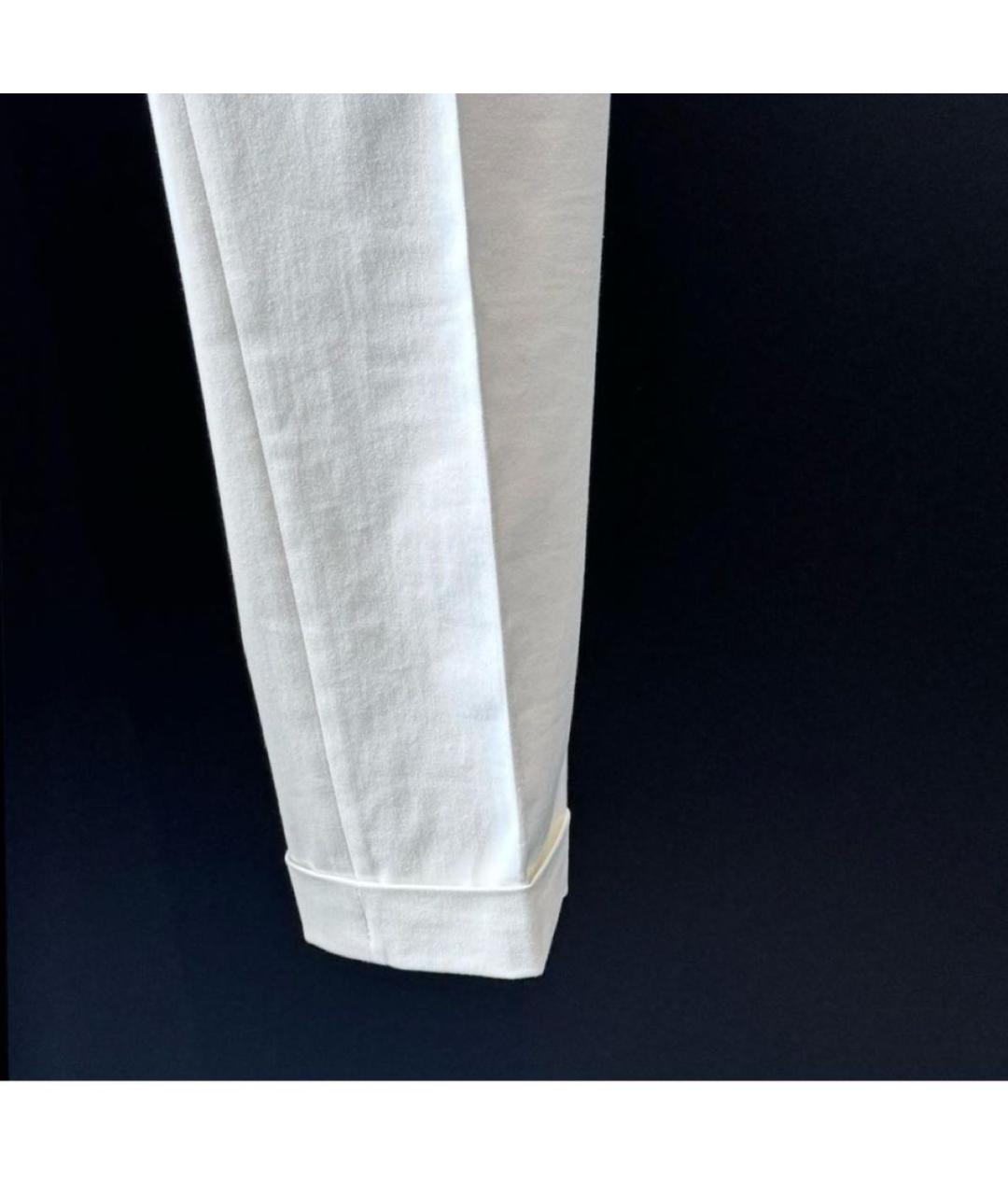 LORO PIANA Белые хлопко-эластановые прямые брюки, фото 4