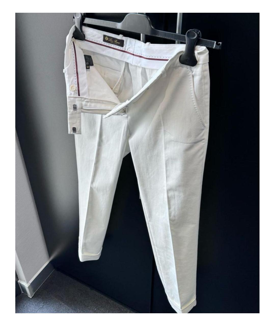 LORO PIANA Белые хлопко-эластановые прямые брюки, фото 6
