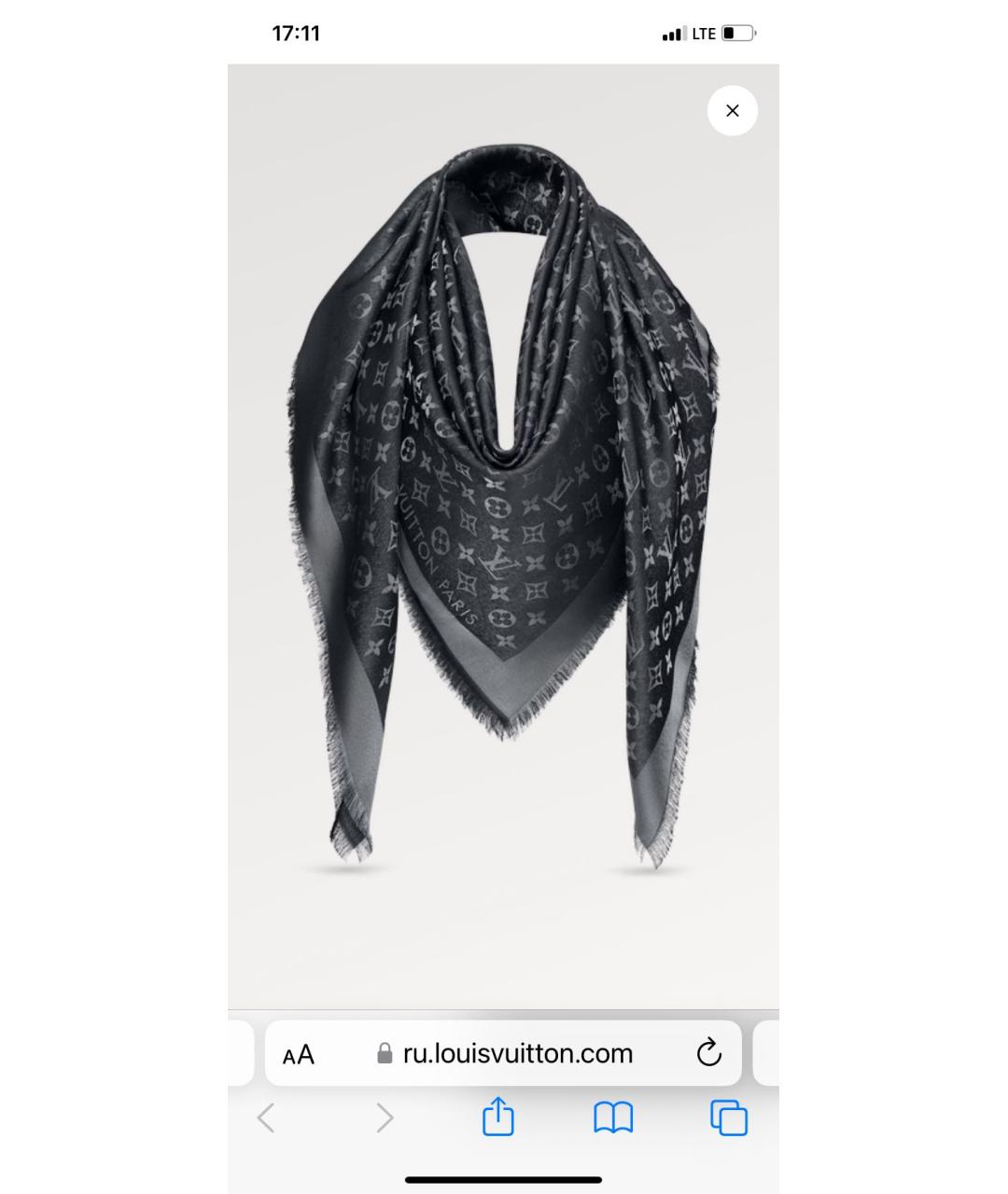 LOUIS VUITTON PRE-OWNED Черный шелковый платок, фото 8