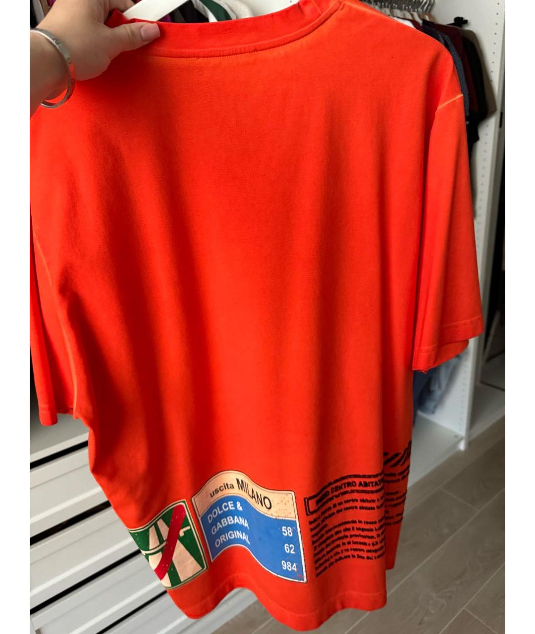 DOLCE&GABBANA Оранжевая хлопковая футболка, фото 4