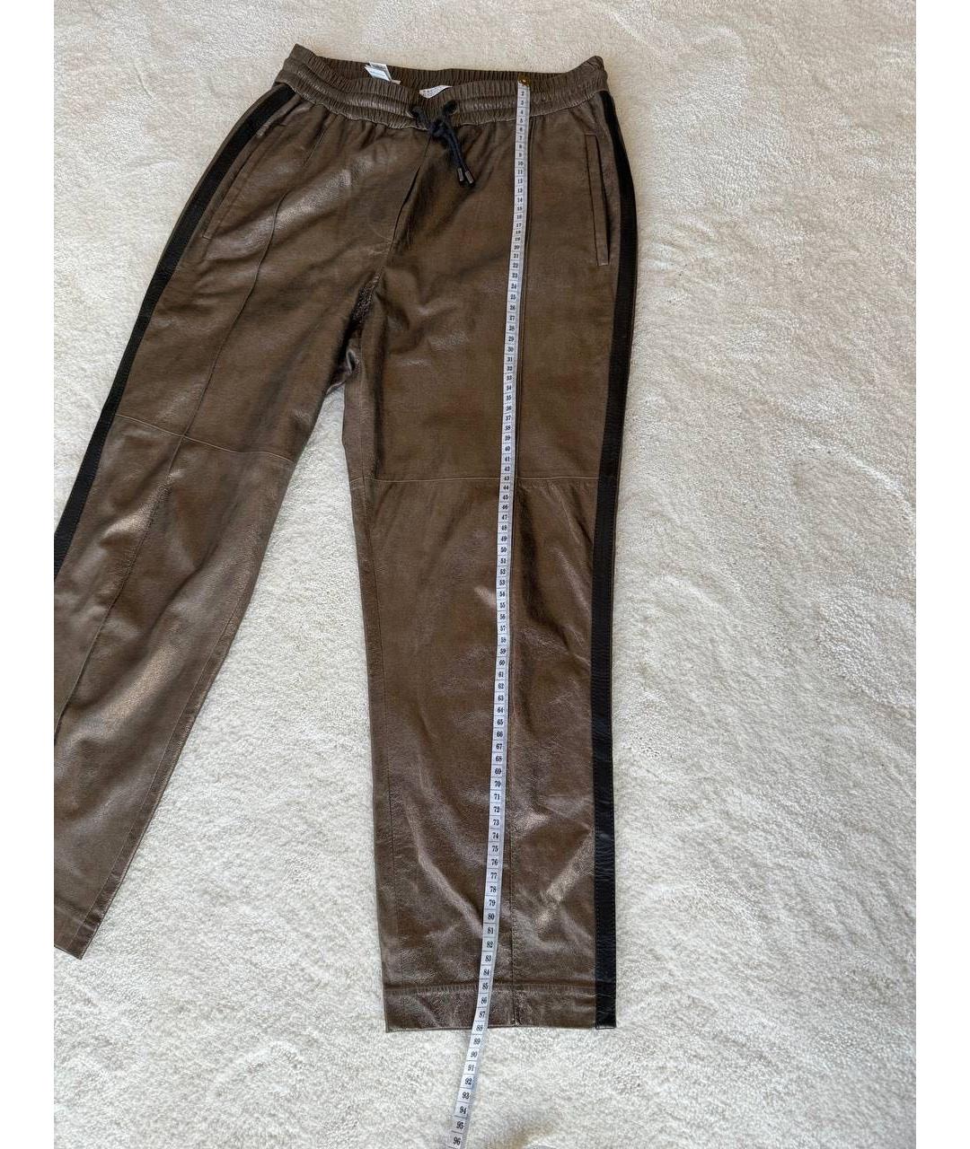 BRUNELLO CUCINELLI Коричневые кожаные прямые брюки, фото 6