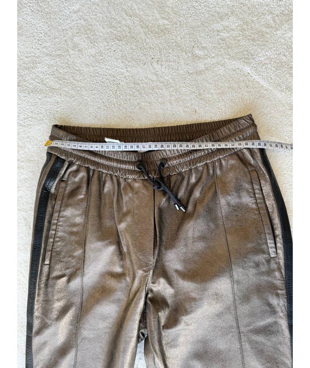 BRUNELLO CUCINELLI Коричневые кожаные прямые брюки, фото 4