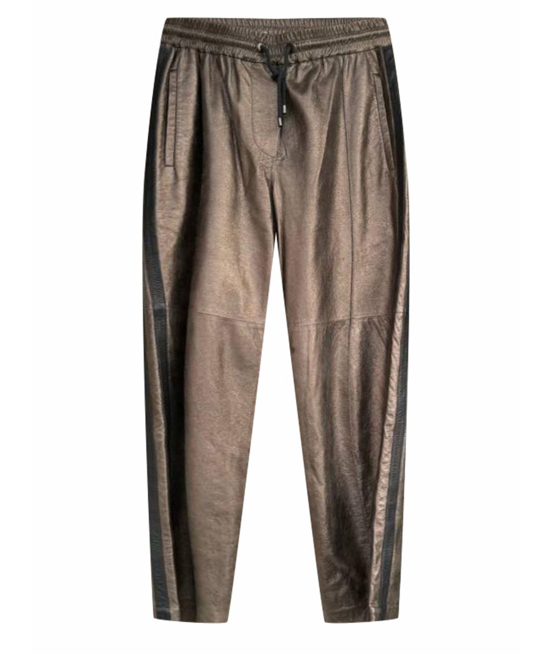 BRUNELLO CUCINELLI Коричневые кожаные прямые брюки, фото 1