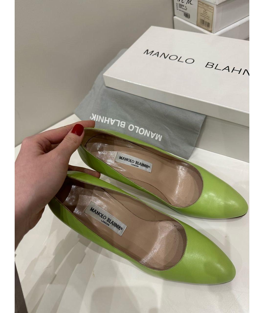 MANOLO BLAHNIK Зеленые кожаные туфли, фото 4