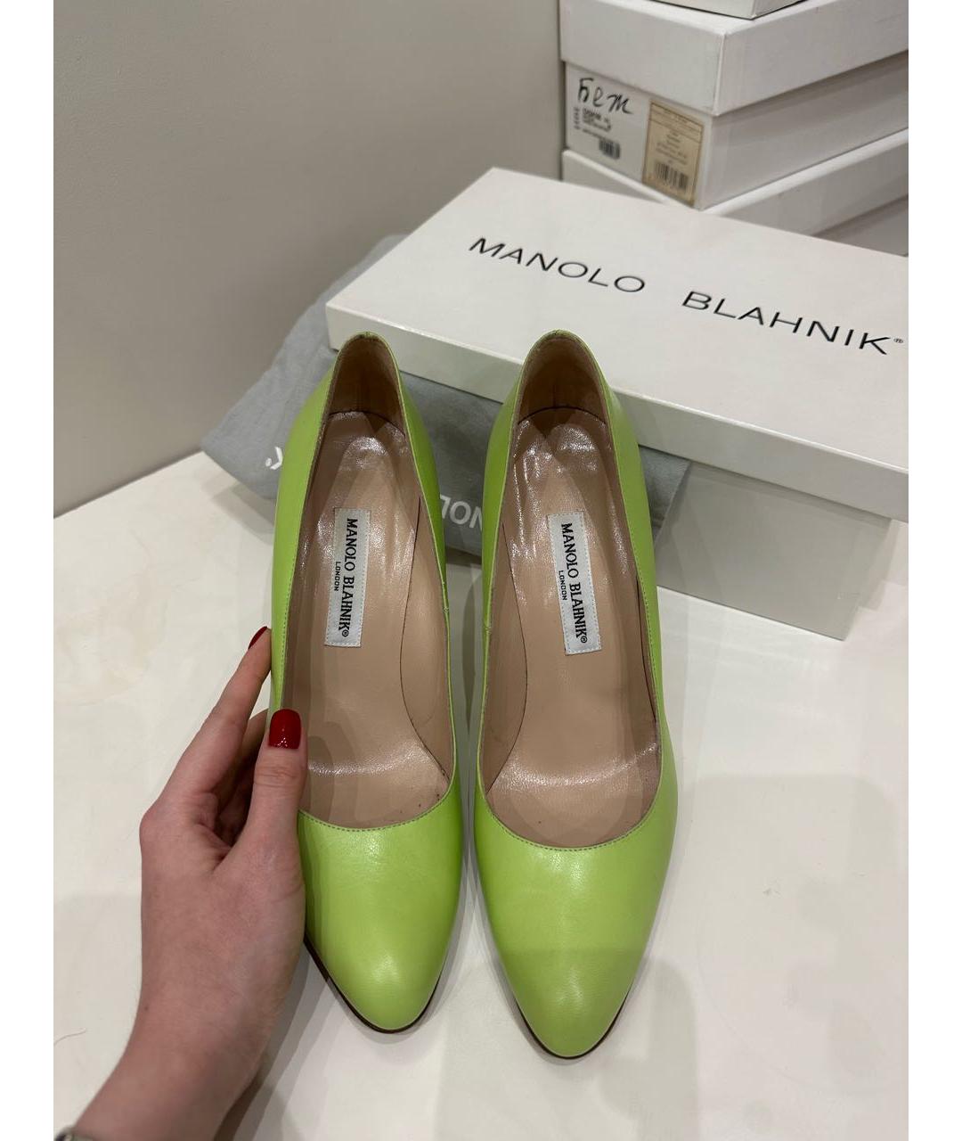 MANOLO BLAHNIK Зеленые кожаные туфли, фото 2