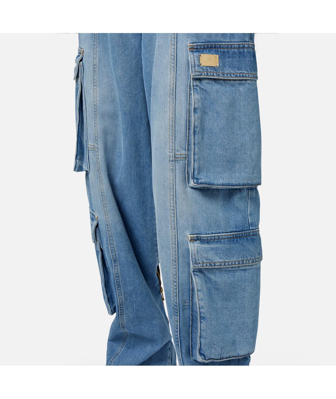 ELISABETTA FRANCHI Голубые хлопковые прямые джинсы, фото 4
