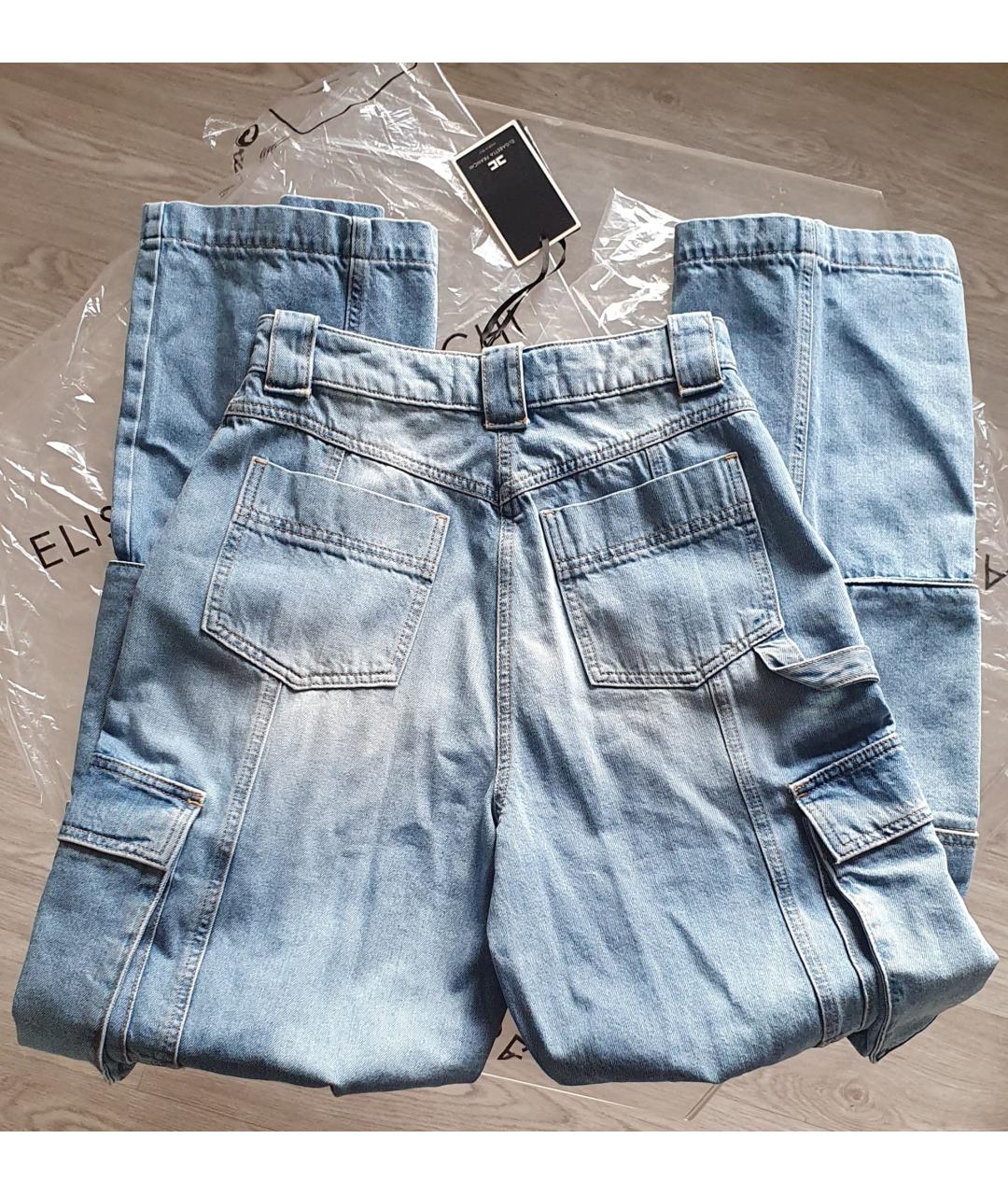 ELISABETTA FRANCHI Голубые хлопковые прямые джинсы, фото 7