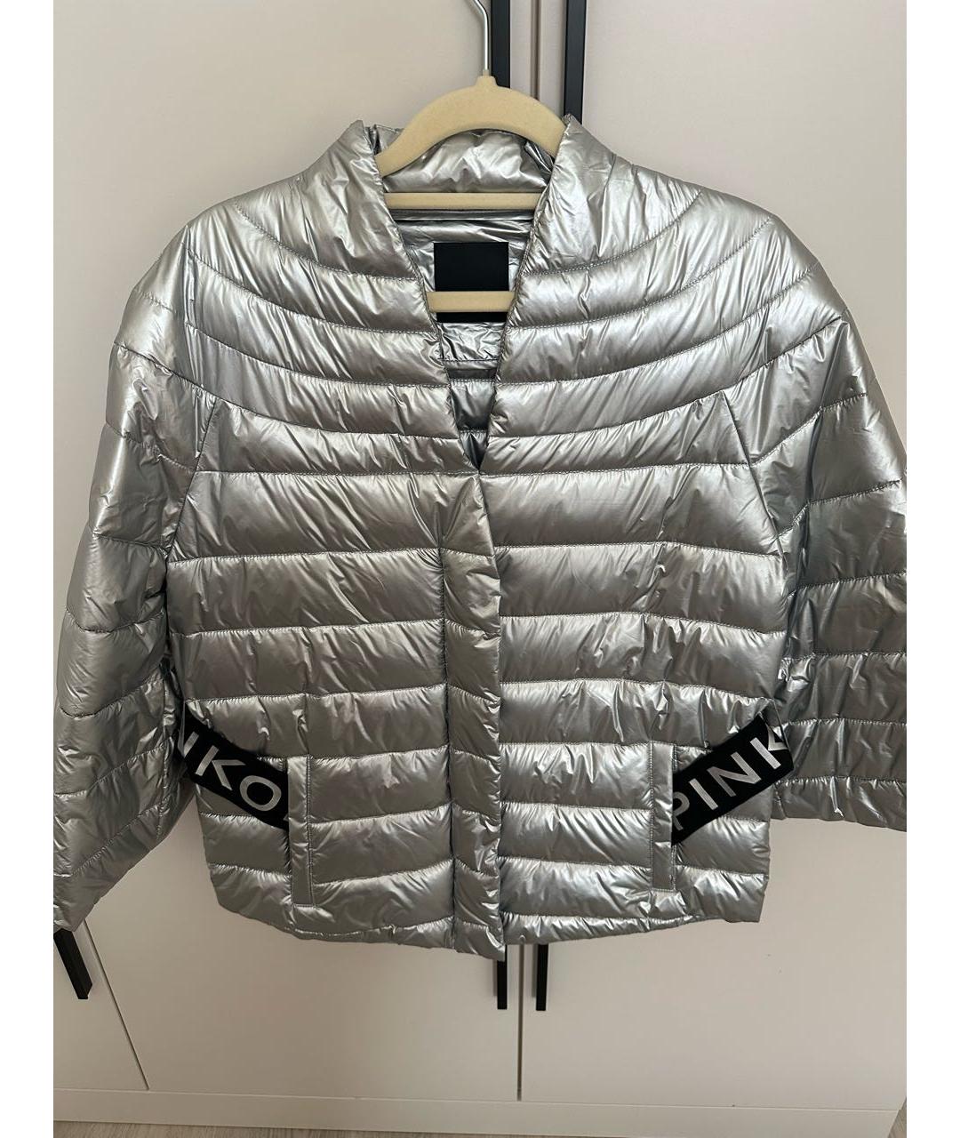 PINKO Серебряная полиуретановая куртка, фото 3
