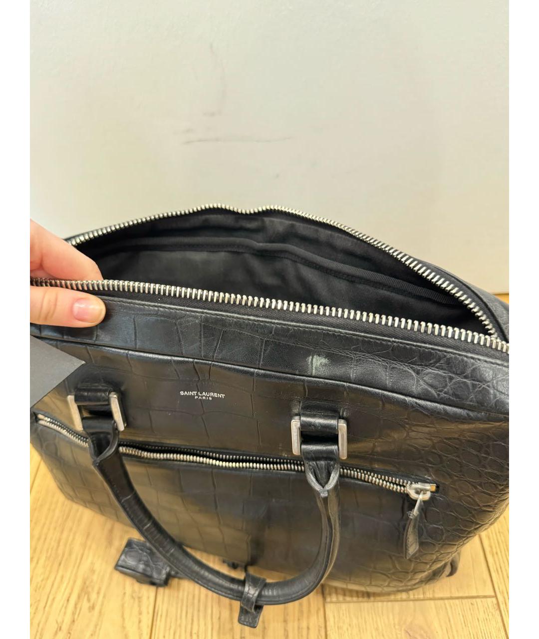 SAINT LAURENT Черный кожаный портфель, фото 7