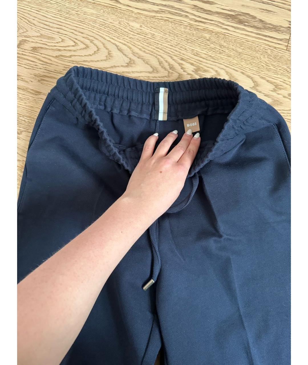 HUGO BOSS Темно-синие хлопковые прямые брюки, фото 2