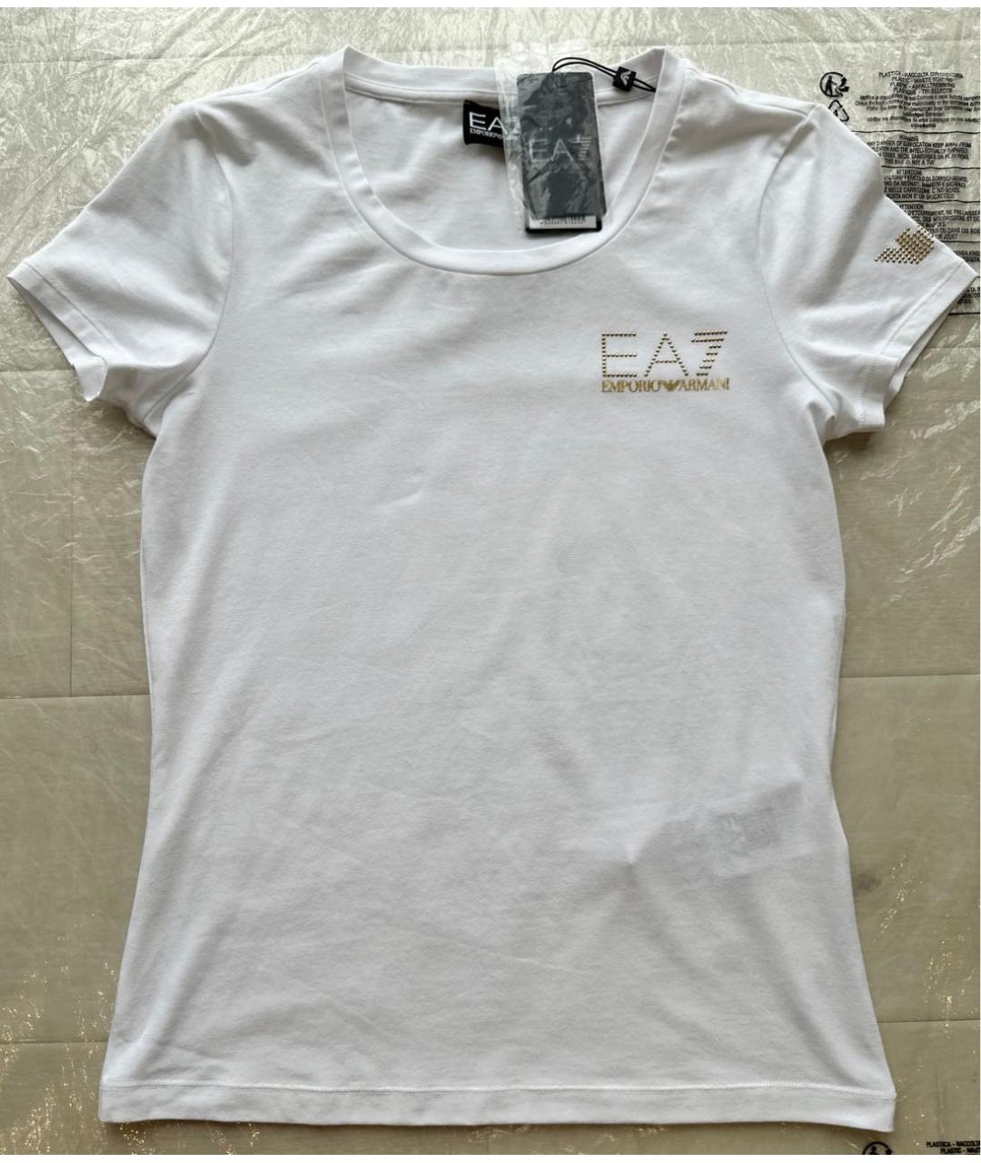 EMPORIO ARMANI Белая хлопко-эластановая футболка, фото 2