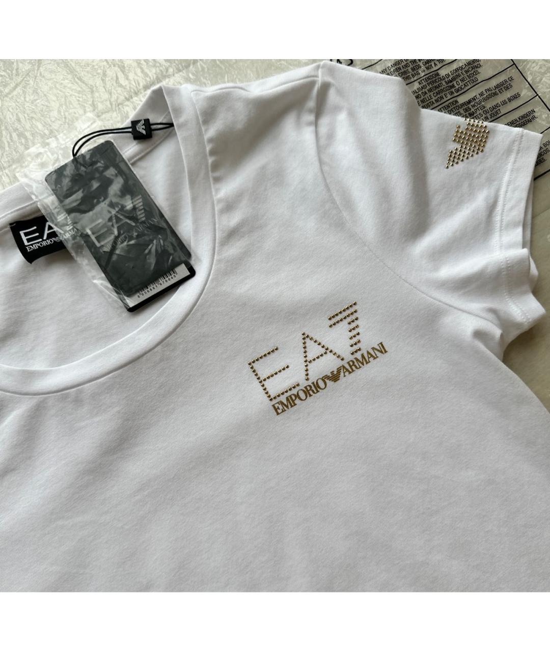 EMPORIO ARMANI Белая хлопко-эластановая футболка, фото 4