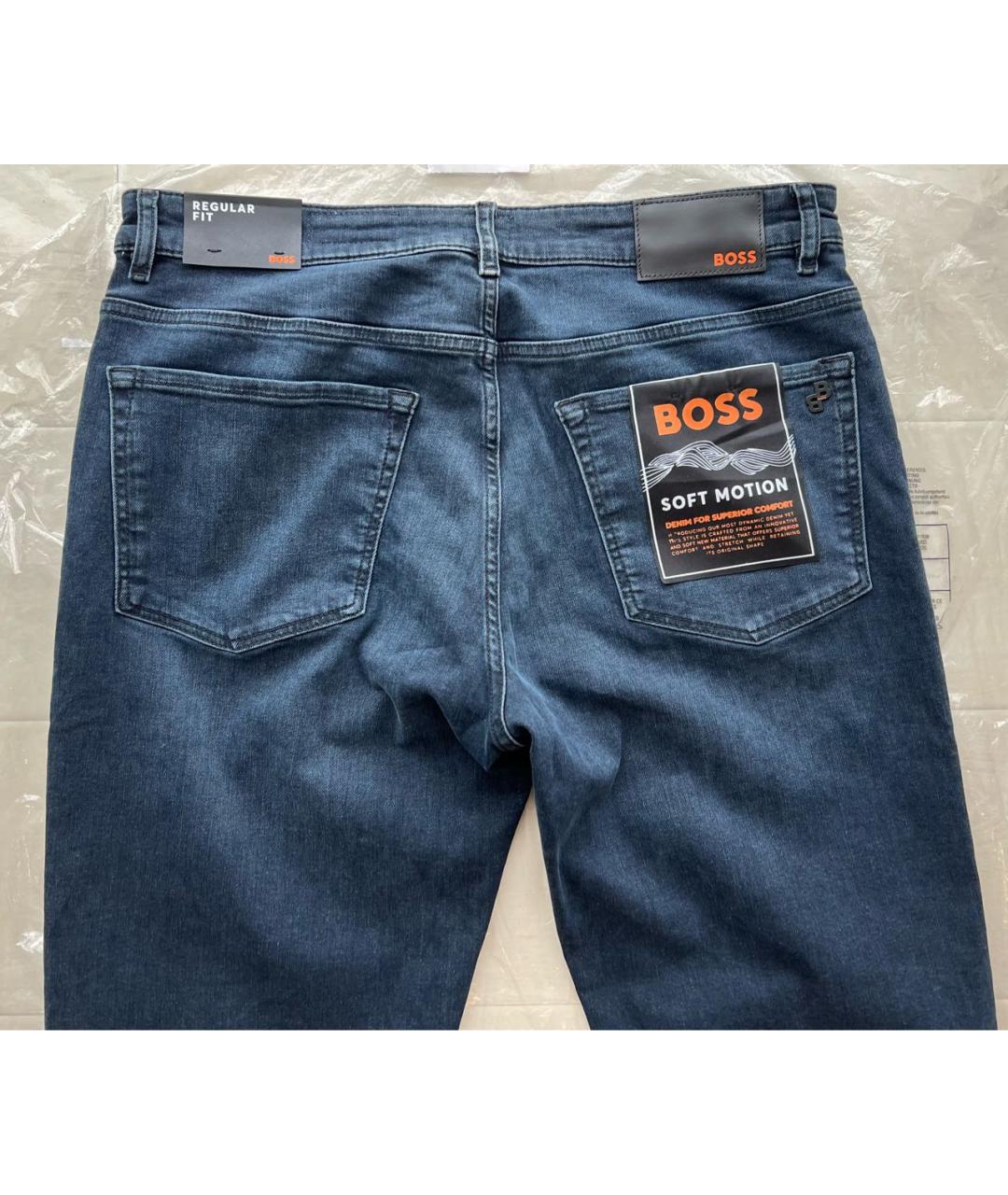 HUGO BOSS Темно-синие хлопко-эластановые прямые джинсы, фото 6