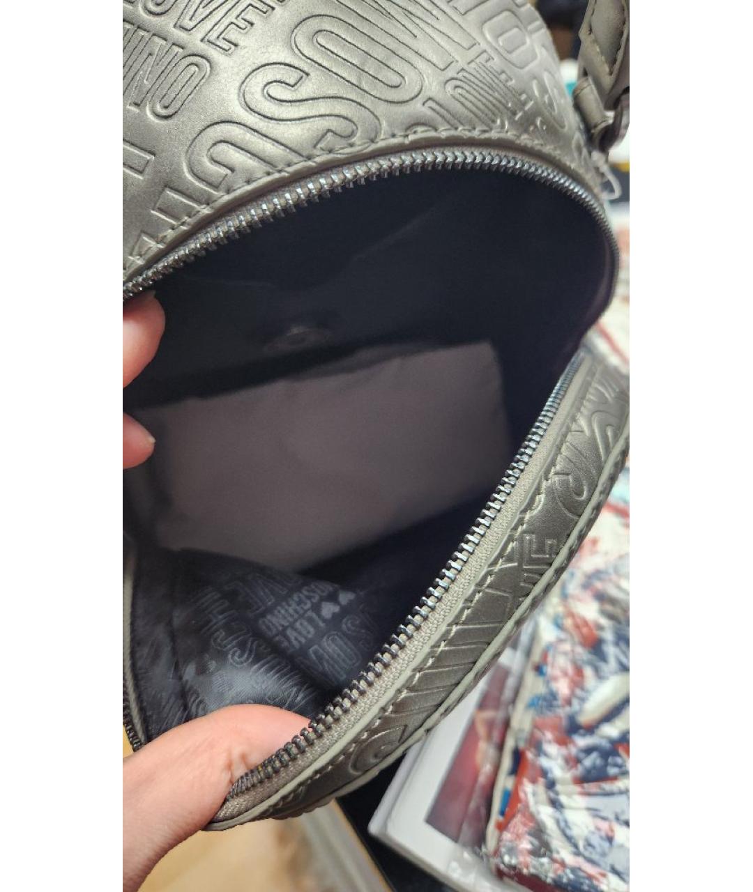 LOVE MOSCHINO Серебрянный кожаный рюкзак, фото 4