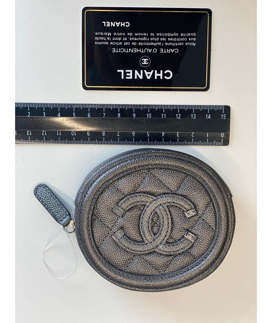 CHANEL PRE-OWNED Антрацитовый кожаный кошелек, фото 2