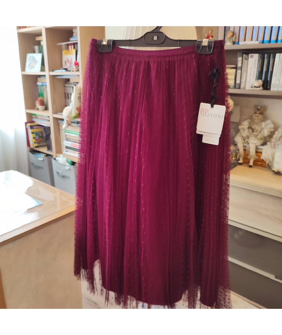 RED VALENTINO Бордовая юбка миди, фото 3