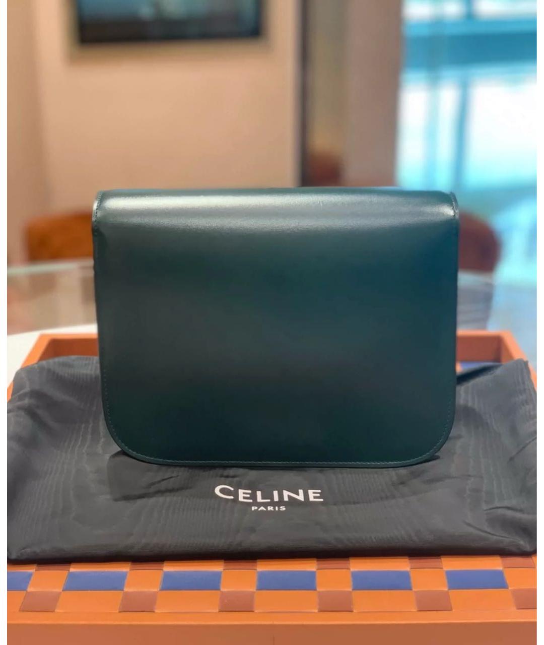 CELINE PRE-OWNED Зеленая кожаная сумка через плечо, фото 5