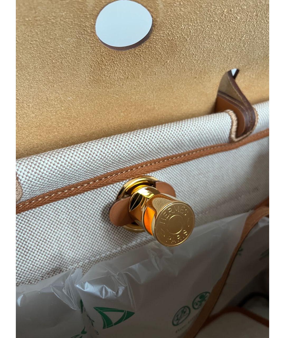 HERMES PRE-OWNED Бежевая кожаная сумка с короткими ручками, фото 5