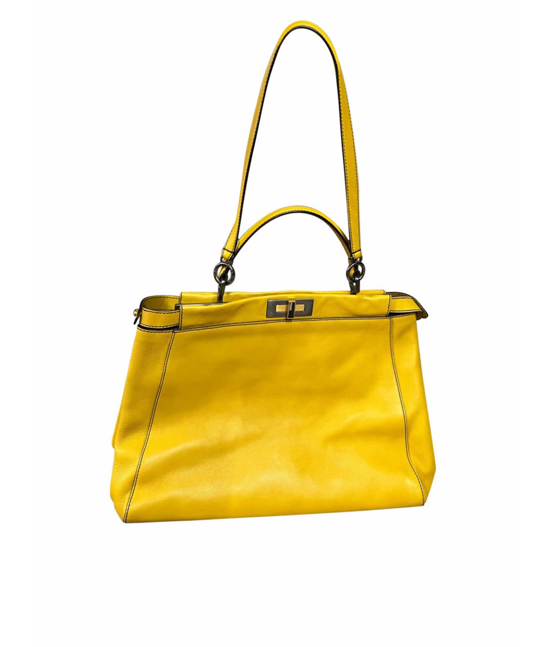 FENDI Желтая кожаная сумка с короткими ручками, фото 1