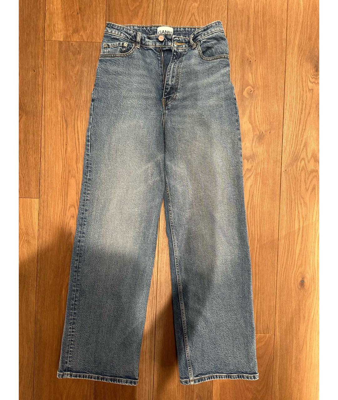 GANNI Синие хлопко-полиэстеровые прямые джинсы, фото 2