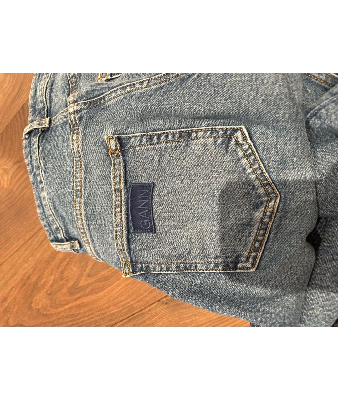 GANNI Синие хлопко-полиэстеровые прямые джинсы, фото 6