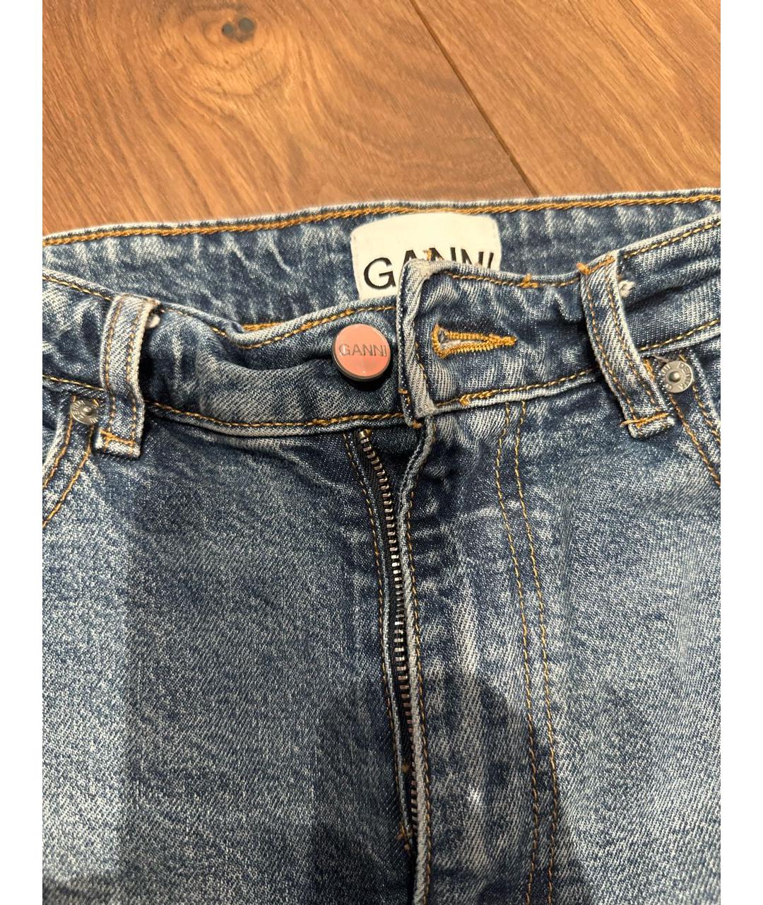GANNI Синие хлопко-полиэстеровые прямые джинсы, фото 5