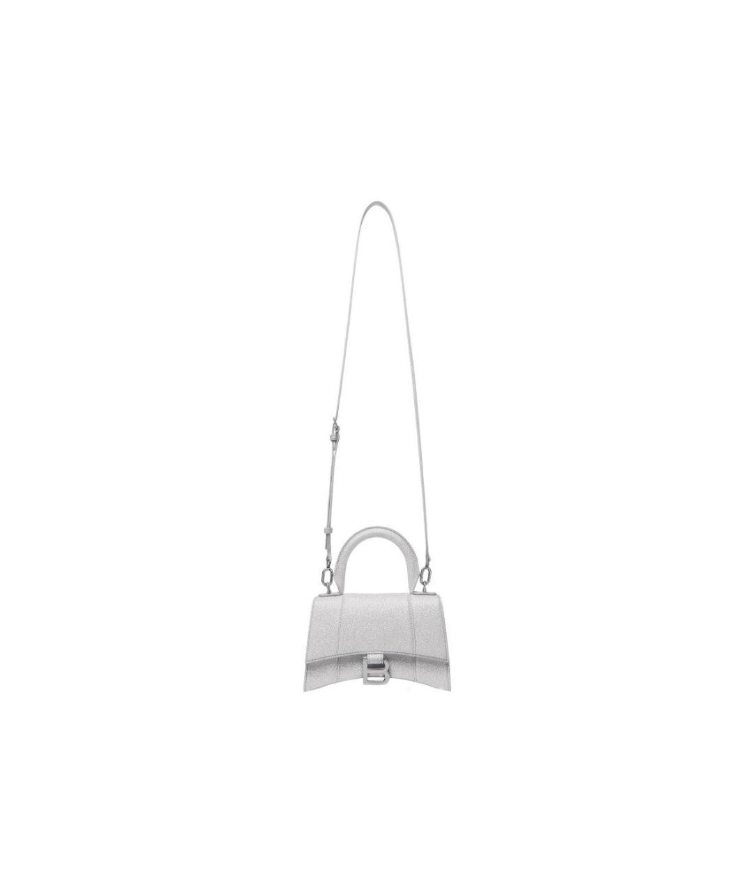 BALENCIAGA Серебряная кожаная сумка с короткими ручками, фото 5