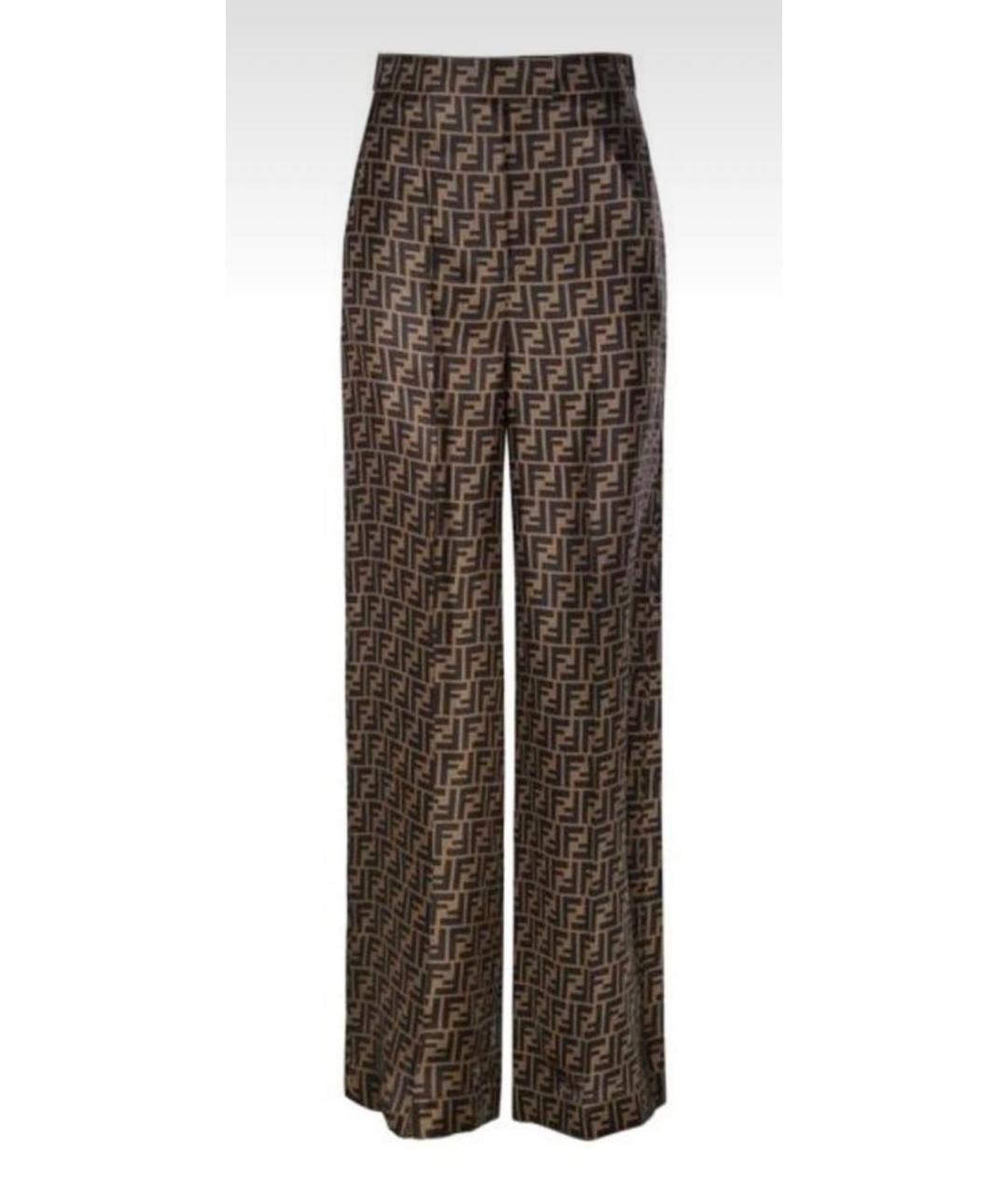 FENDI Коричневые шелковые брюки широкие, фото 9