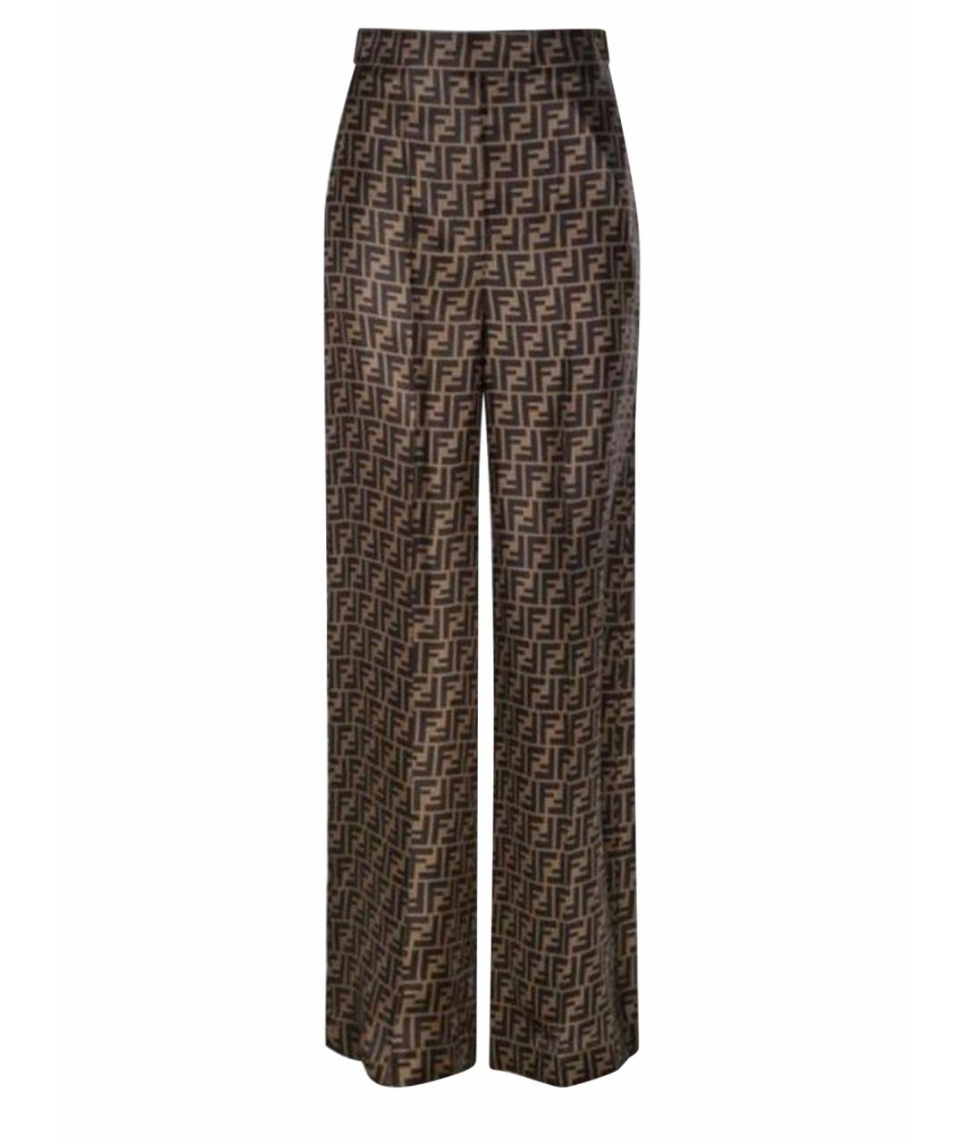 FENDI Коричневые шелковые брюки широкие, фото 1