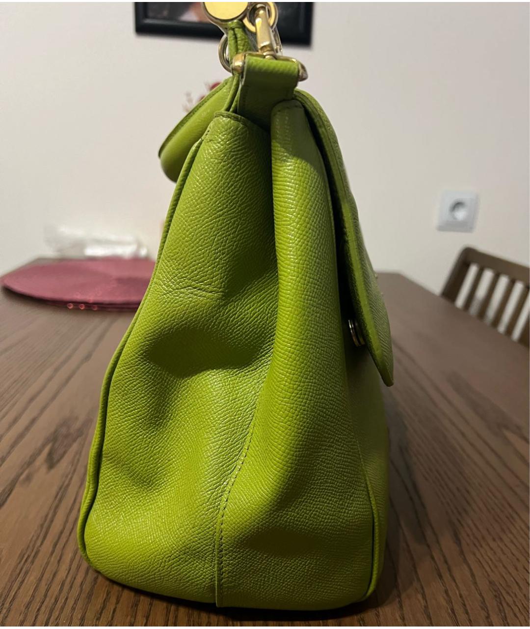 DOLCE&GABBANA Зеленая кожаная сумка с короткими ручками, фото 3