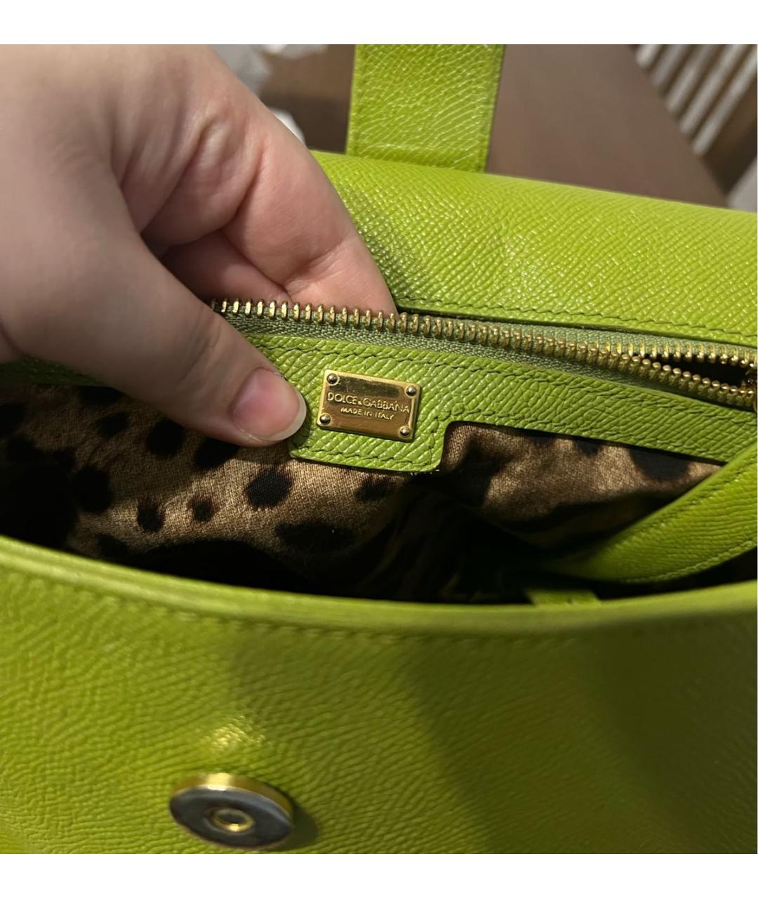 DOLCE&GABBANA Зеленая кожаная сумка с короткими ручками, фото 6